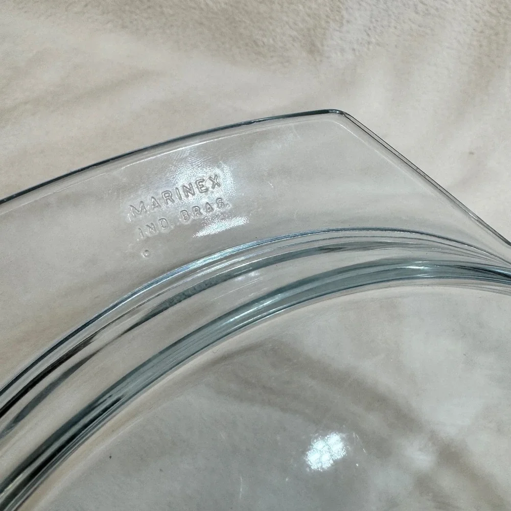 Marinex Round Glass Blue Tint Baking Dish Pie Plate Ovenware Made in Brazil M07‎